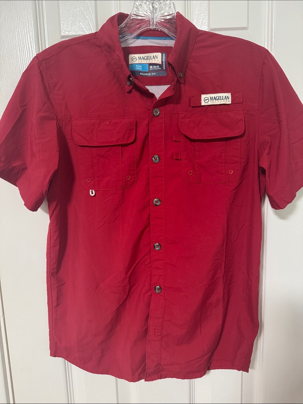 Magellan Outdoors Boys Crimson Short-Sleeve Button-Down Shirt